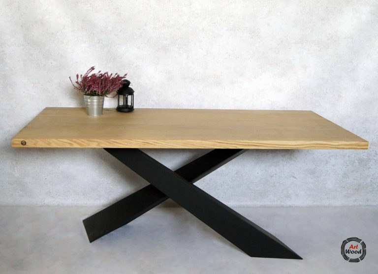 nowoczesny stół loftowy z asymetryczną podstawą stalową